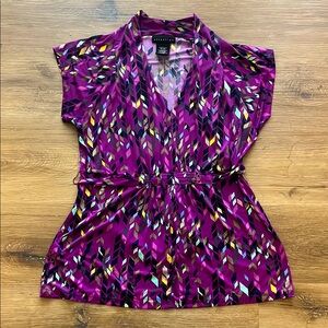 Attention Purple and Black Deep V Cut Blouse